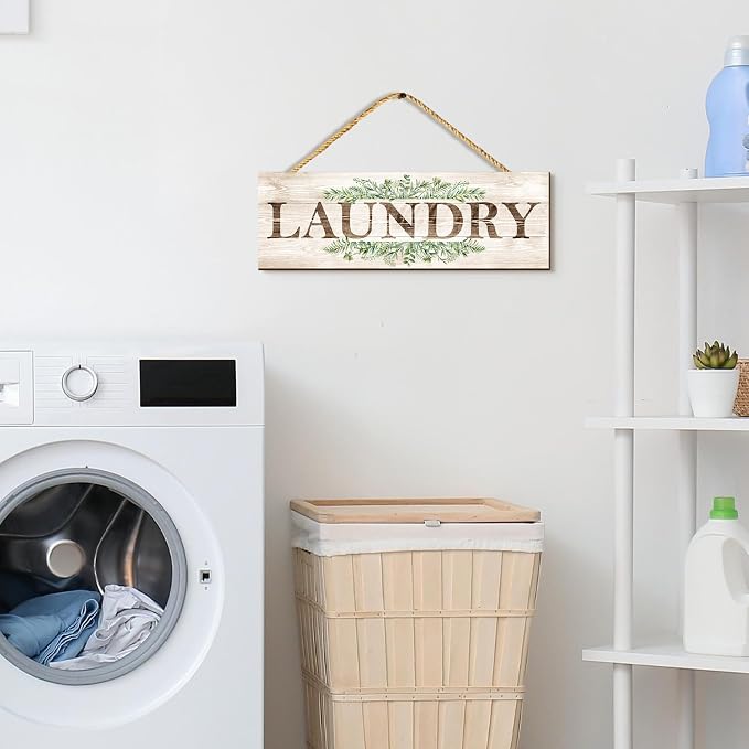 Wooden Sign Wall Decor 4 Piece, Rustic Wall Art, Farmhouse Wall Hanging Plaques for Bathroom Kitchen Laundry Pantry (4.7x13.7 inches) - Image 4