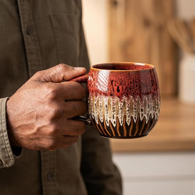 Large Ceramic Coffee Mug - 20oz Big Tea Cup, Red, Set of 4 | Large Tea Mug, Microwave Safe, Dishwasher Safe - Image 4