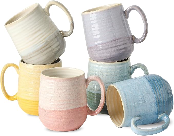 HASENSE Porcelain Coffee Mugs Set of 6, 15oz Large Ceramic Cups with Handle, Microwave & Dishwasher Safe for Latte Tea Cappuccino Gift for Women Men,Colorful by Hasense