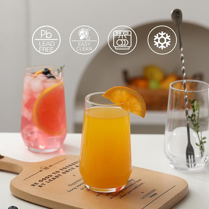 Wlasss Drinking Glasses Set of 6, 16.4 oz Crystal Water Glasses,Tall Glass Cups,Highball Glass for Cocktail,Juice,Mojito,Iced Tea,Kitchen and Bar Glassware,Gifts for Christmas - Image 4