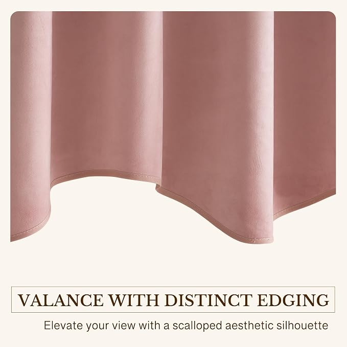 Dusty Rose Valance for Windows 52x18 Inch 1 Panel | Spring Decor, Elegant Wavy Mauve Kitchen Curtains, Soft Decorative Velvet Window Treatment for Girls Room, Bedroom, Bathroom - Image 5
