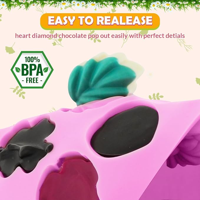 HKNMTT Flower Candy Molds Silicone, Small 9 Shapes Bite Size Chocolate Gummy Jello Gelatin Spring Cute Bow Rose Leaf Dessert Wax Melt Ice Cube Moulds Food Grade Treats Making Oven Safe Kids DIY Set - Image 4