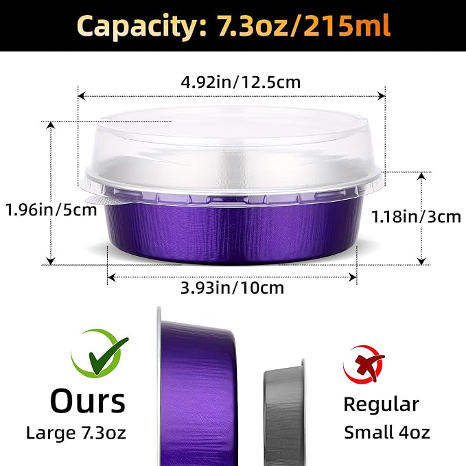 Beasea Mini Tart Pans with Lids, 120 Pack 7.3oz 4 Inch Disposable Cake Pans Aluminum Foil Pie Tart Baking Cups Tins Individual Dessert Containers Oven Dishes for Cheesecake - Violet Purple - Image 2