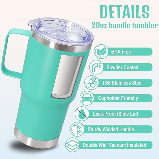 20 oz Tumbler with Handle and Lid Insulated Travel Coffee Mug LightBlue 12P | Stainless Steel Tumbler, coffee tumbler with handle,Spill Proof Double Wall Vacuum Tumbler Cup Keep Drink Hot & Cold - Image 3