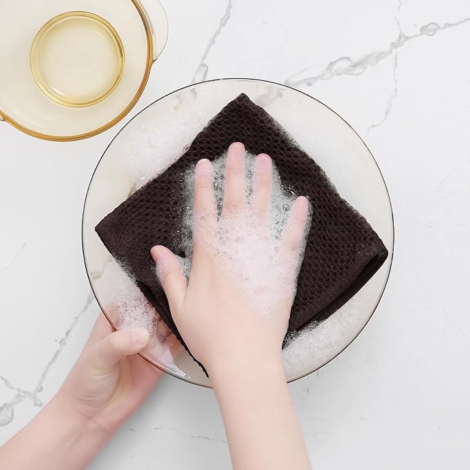 Homaxy 100% Cotton Waffle Weave Kitchen Dish Cloths 8-Pack, Dark Brown | 12 x 12 Inches, Ultra Soft Absorbent Dish Towels, Quick Drying Dish Rags with Hanging Loop - Image 4