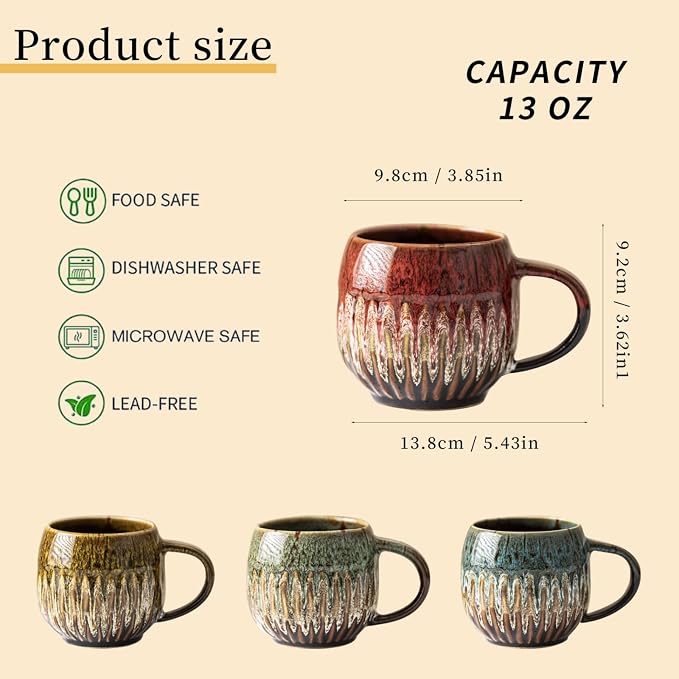 Large Ceramic Coffee Mug - 13oz Tea Cup, Red, Set of 4 | Large Tea Mug, Microwave Safe, Dishwasher Safe - Image 2