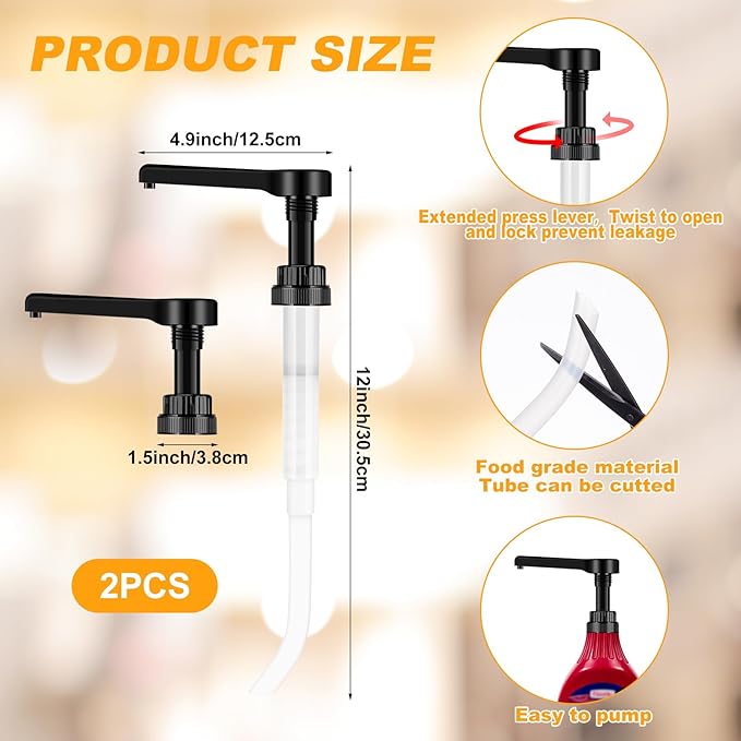 Hushee 2 Pcs Syrup Pump Dispenser for 64 oz Syrup Bottles Reusable Sauce Pump Coffee Dispenser Multifunctional Sugar Pumps for Chocolate Caramel Vanilla Mocha Sauces(Black)