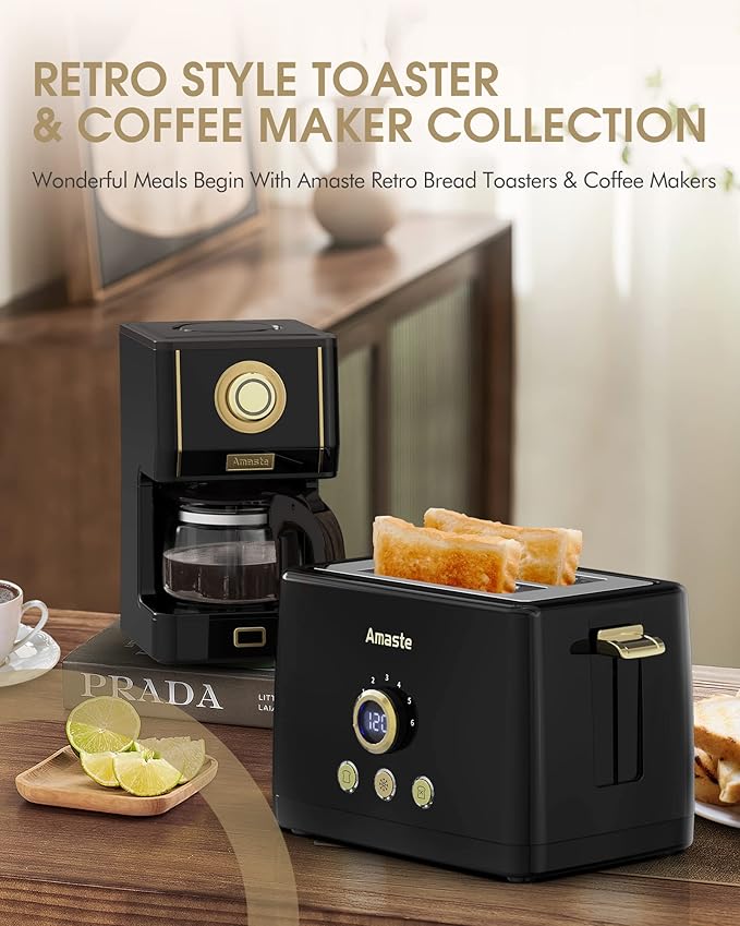 Amaste Coffee Maker, 25 Oz Drip Retro Style Coffee Machine with Glass Coffee Pot with Reusable Coffee Filter & Three Brewing Modes, Warming Plate, CM 1003AE-Black - Image 3