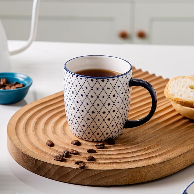 Ceramic Coffee Mugs Set - 10 OZ Large Porcelain Tea Cups with Handle for Milk Cappuccino Latte Cocoa Tea - Microwave Dishwasher Safe - Christmas Housewarming Gift -Set of 6 - Vintage Blue - Image 7
