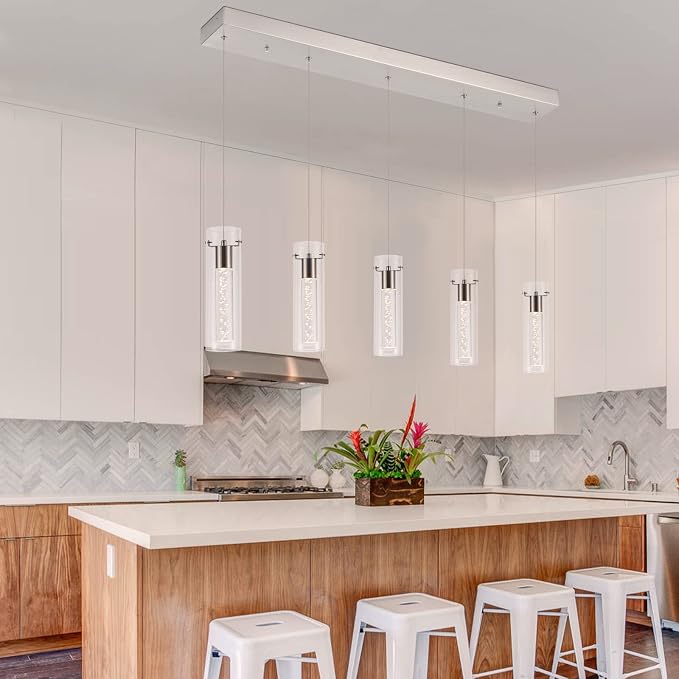 Dimmable Kitchen Pendant Lights, Brushed Nickel Remote Control led Pendant Lighting,3D Modern Pendant Light for Kitchen Dinning Room, Living Room, Corridor, Cafe bar, Club, Restaurant - Image 8