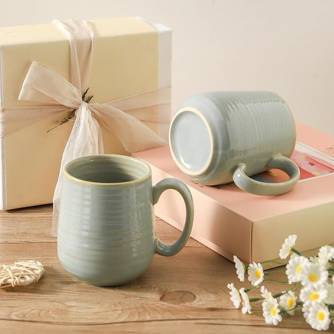 HASENSE Porcelain Coffee Mugs Set of 4, 15 Oz Reactive Glaze Coffee Cups with Handle, Large Tea Cup for Latte, Cappuccino & Hot Chocolate, Dishwasher & Microwave Safe, Sage Green - Image 5
