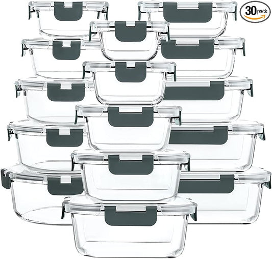 M MCIRCO 30 Pieces Extra-Large Glass Food Storage Containers with Snap Locking Lids,Glass Meal Prep Containers Set - Airtight Lunch Containers, Microwave, Oven, Freezer and Dishwasher by MMCIRCO