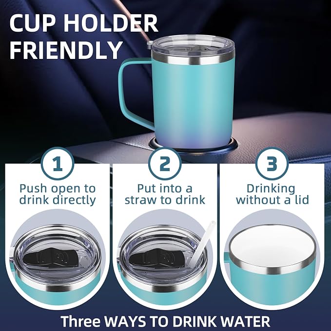 20 oz Insulated Coffee Mug with Ceramic Coating, Stainless Steel Travel Mug Tumbler with Handle Lid and Straw, Double Wall Leak-Proof Coffee Travel Mug Keeps Drink Hot and Cold (Azure Purple) - Image 6