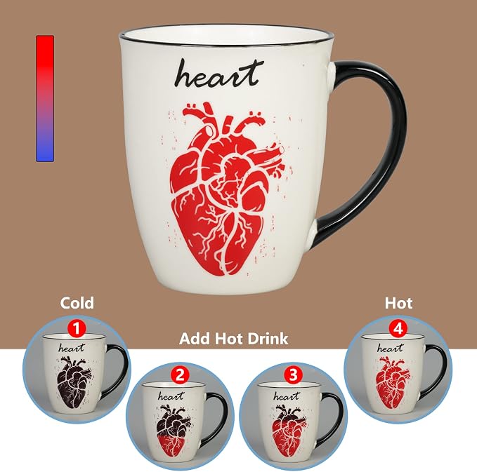 Ceramic Color Changing Mug Birthday Gifts for Men Women Heat Changing Coffee Mug Cup with Heart 16 oz - Image 3