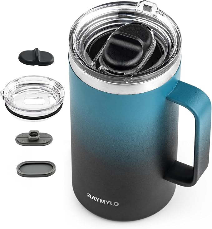 RAYMYLO Insulated Coffee Mug 24 oz, Spill-Proof & Detachable Slider Lid | Double Wall Stainless Steel with Thorough Clean Lid & Handle, Cold for 9 Hrs, Suitable for Camp Home Office by RAYMYLO