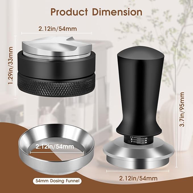54mm Espresso Accessories Kit, Espresso Distribution Tool, Spring Loaded Calibrated Tamper and Dosing Funnel Set, Coffee Distributor Leveler Fits Breville 54 mm Machines and Portafilter