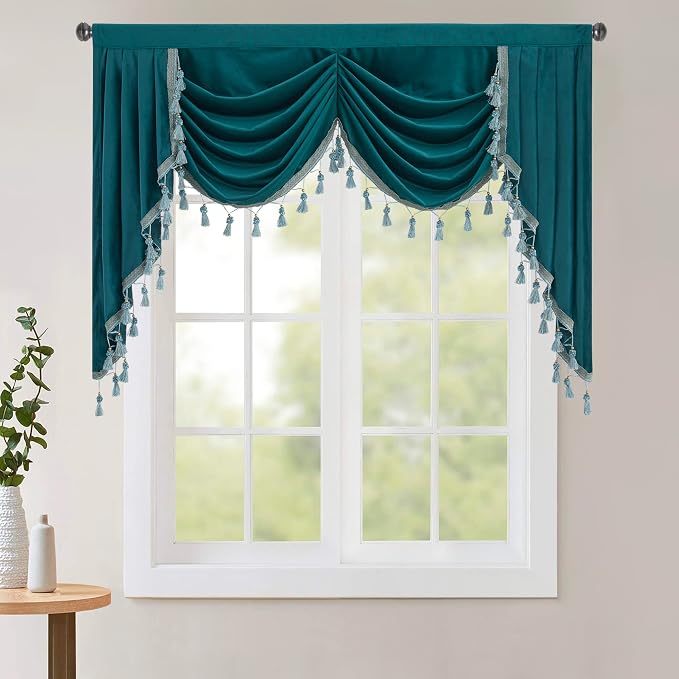 Elegant Velvet Waterfall Valances Curtain W59 inches, 1 Panel | Thermal Insulated Tier Window Decor for Bay Window, Bedroom, Kitchen, Classic Style Valances for Living Dining Room by StangH