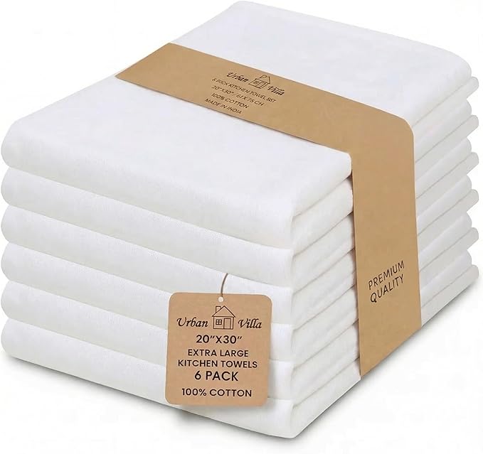 Urban Villa Kitchen Towels Cotton Dish Towels 20”x30” (Set of 6) White by CottonTrends