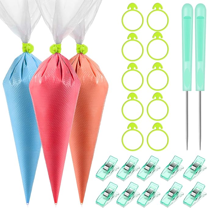 Patelai 122 Pcs Piping Bag Set with Disposable Tipless Piping Pastry Bags Ties Clips Awls Tool for Cakes Icing Scribe Cookie Decorating Supplies Christmas Halloween Decor(14 Inch,Green)