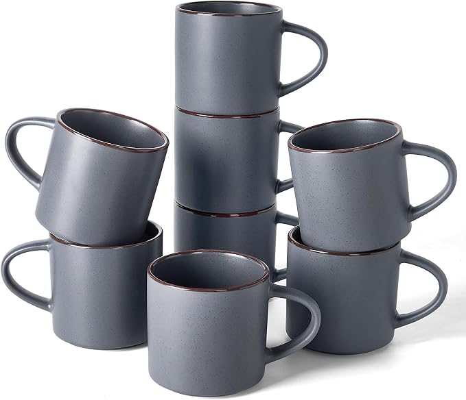 famiware Coffee Mugs Set of 8, Nebula 14oz Coffee Mugs, Ceramic Cup Set with Handle for Latte, Tea, Milk, Cappuccino, Charcoal by Famiware