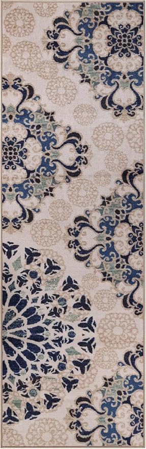 Superior Washable Indoor Area Rug, for Dining, Kitchen, Office, Modern Floor Decor, Soft Aesthetic Rugs, Medallion Damask Indoor Rugs, Thalia Collection, 2' 7" x 8', Cream - Image 2