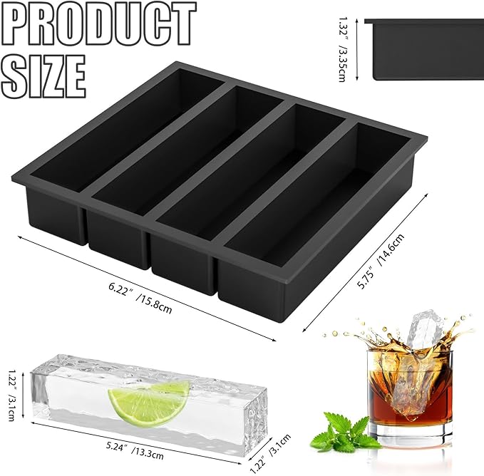 Silicone Ice Cube Trays Large for Whisky, Collins Ice Cube Mold Tray Also Used for Butter Mold, 2 Count
