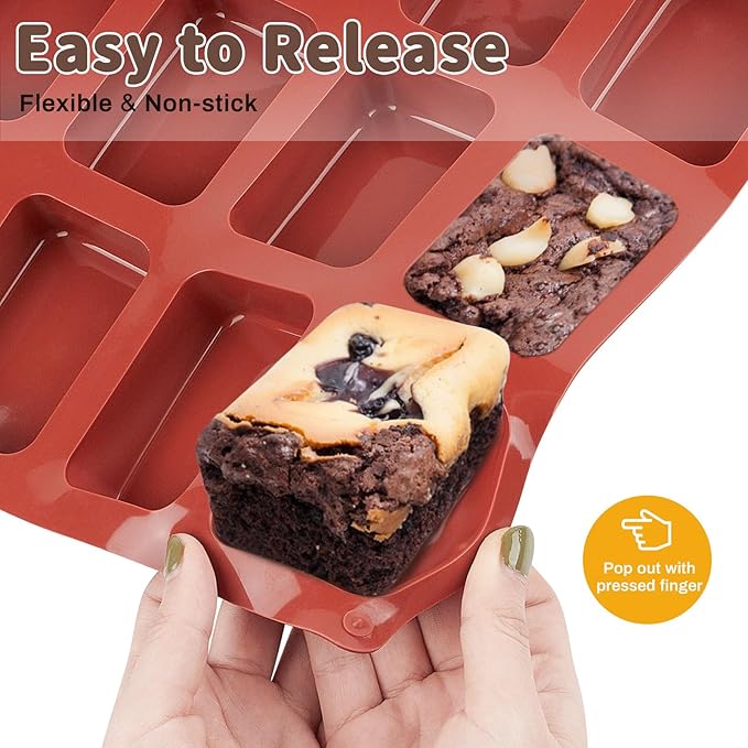 JOERSH Silicone Mini Loaf pan-(2PCS) 12 Cavities Bread Pan, Non-stick Silicone Baking Molds for Bread, Cake, Cornbread, Brownie, Mini Sized Cheesecake