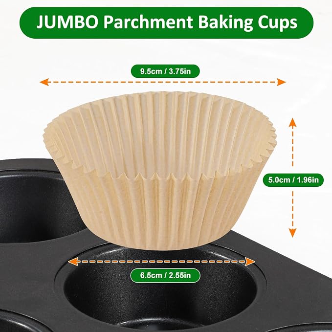Caperci Parchment 200pcs Jumbo Muffin Liners for Baking - Natural Paper Large Cupcake Liners for Jumbo Muffin Pan, Balanced Non-Stick/Excellent Grease-proof, No Smell, Food Grade (Natural) - Image 6