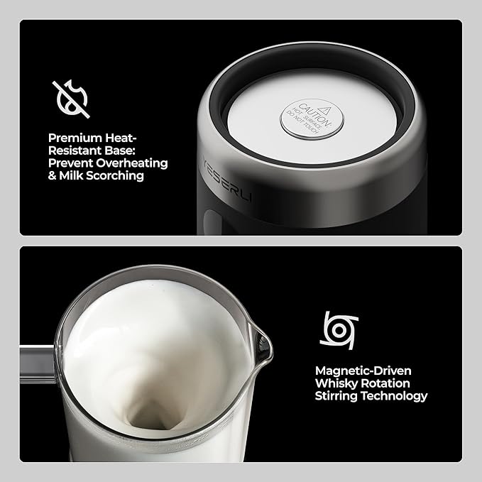5-in-1 Split Glasscup Milk Frother, 14oz One-Touch Foam Maker & Stermer for Latte/Cappuccino/Hot Chocolate, 600W Automatic Milk Warmer & Cold Froth, Detachable Dishwasher-Safe Glasscup