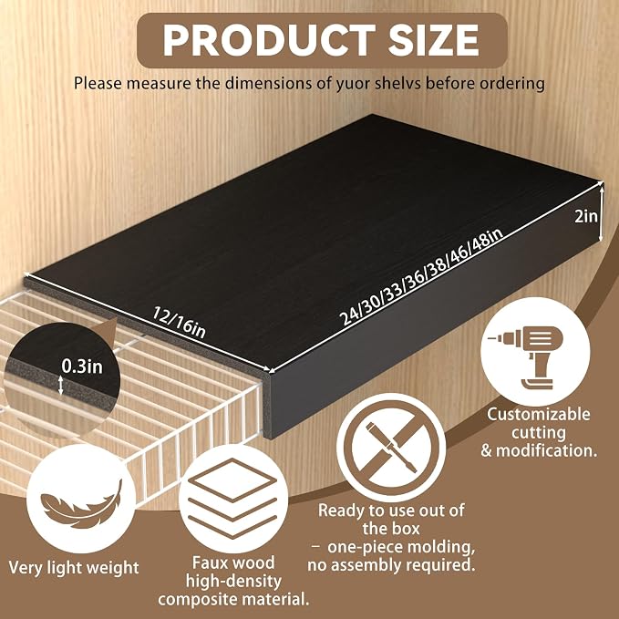 5 Pack 38x12in Wire Shelf Cover for Pantry, Closet, Kitchen – Waterproof Faux Wood-Look Wire Rack Covers for Shelves, Multiple No-Tool Installation - Image 2