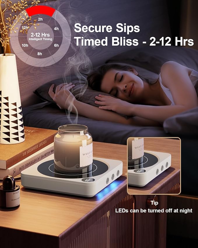Mug Warmer - 36W Coffee Mug Warmer for Desk with Temperature Display, 2-12Hrs Auto Shut Off, Smart Candle Warmer - Ideal Coffee Gifts Accessories Keep Beverages Coffee Warmer - Image 5