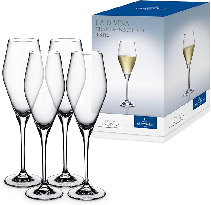 Villeroy & Boch La Divina Collection Champagne Flute, 4 oz Capacity, Set of 4 Crystal Glass, Made in Europe | Crystal glass champagne flutes, made in Europe, dishwasher safe, finely curved for champagne or sparkling Prosecco by Unknown