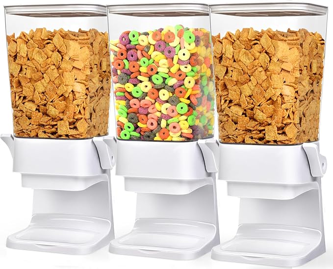 Cereal Dispenser Countertop Large Cereal Containers Storage White,3 pack | Cereal Dispenser For Pantry Dry Food Dispenser Countertop Rice Candy Dispenser Machine For Snack,Nuts, Granola - Image 8