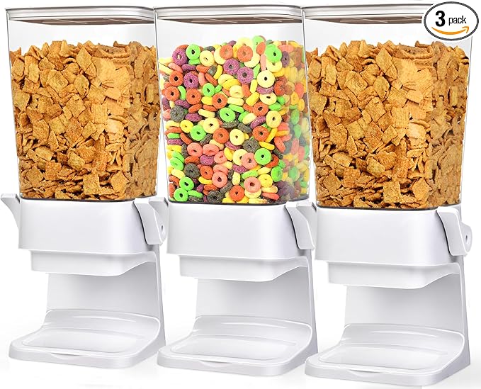 Cereal Dispenser Countertop Large Cereal Containers Storage White,3 pack | Cereal Dispenser For Pantry Dry Food Dispenser Countertop Rice Candy Dispenser Machine For Snack,Nuts, Granola by Mivvosakuki