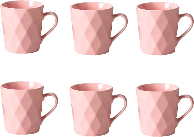 11 Ounce Porcelain Mugs, Set of 6, Tea and Cocoa Mug Set, Matte (Pink) by MIWARE