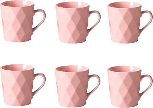 11 Ounce Porcelain Mugs, Set of 6, Tea and Cocoa Mug Set, Matte (Pink) by MIWARE