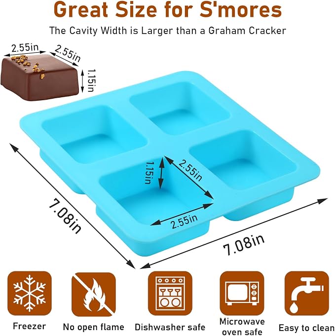 3Pcs Square Silicone Molds Trays For Smores Chocolate Candy Making | Reusable, 4 Cavity, for Smores, Chocolate, Graham Crackers, Candy, Marshmallow Making - Image 3