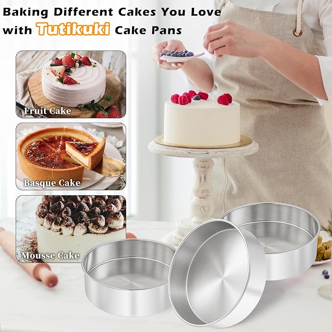 6 Inch Cake Pan - 3PCS Stainless Steel Smash Cake Baking Pans Tins with 100 PCS Parchment Paper, Round Bakeware for Party Birthday Wedding, Mirror Finish & Dishwasher Safe - Image 4