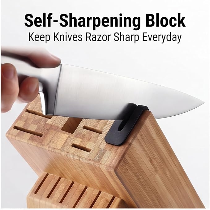 McCook Knife Set Kitchen Steel Knife Block Set w Built-in Sharpener | German Forged Stainless Steel,15 PC,Razor Sharp,Non-Stick&Anti-Rust,Ergonomic Handle,Full Tang,Gift Box - Image 3