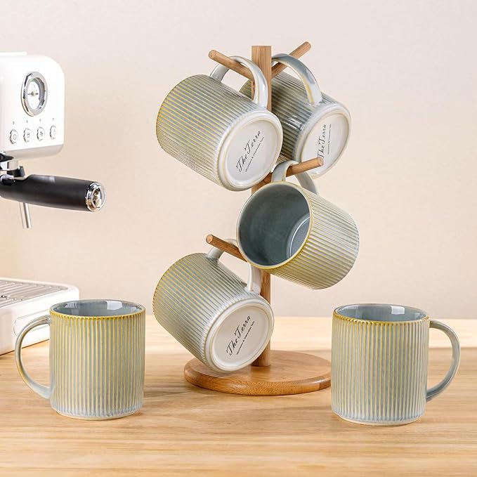 theterra Ceramic Coffee Mugs Set of 6, 14.2 oz Coffee Cups with Handle | Handmade, Suitable for Latte, Tea, Milk, Beer & Hot Cocoa, Desert Sage - Image 7