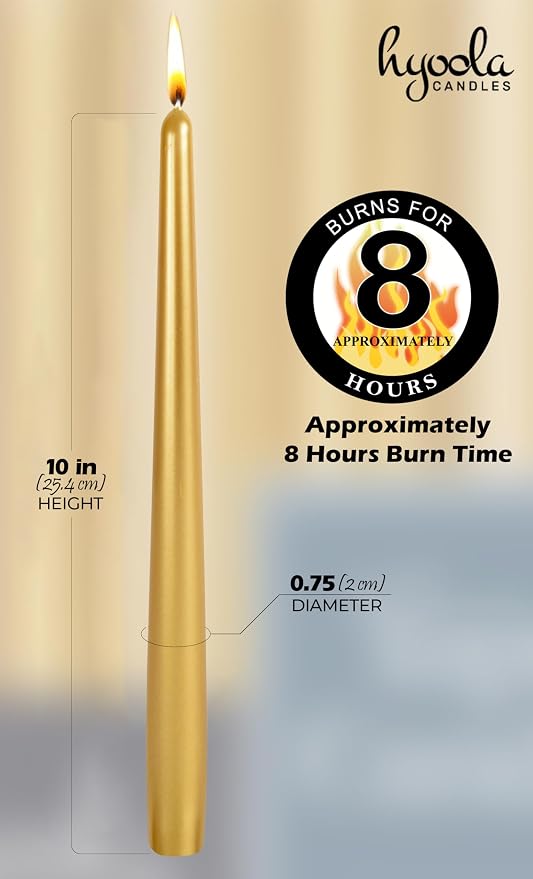 Hyoola Tall Taper Candles - 10 Inch Metallic Gold Dripless, Unscented Dinner Candle - Paraffin Wax with Cotton Wicks - 8 Hour Burn Time (Pack of 12) - Image 4