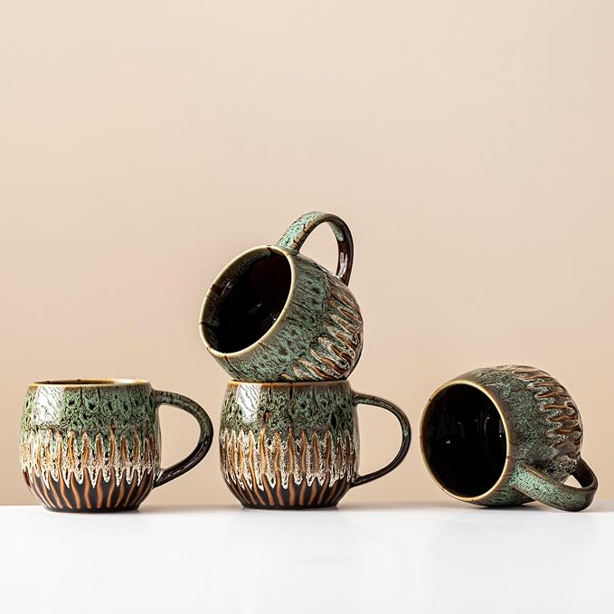 Large Ceramic Coffee Mug - 20oz Big Tea Cup,Green, Set of 4 | Large Tea Mug, Microwave Safe, Dishwasher Safe by LPYLXINGYAN