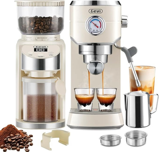 Gevi 20 Bar Espresso Machine with Conical Burr Anti-Static Coffee Grinder | 35 Precise Grind Settings;Removable Water Tank;Include Necessary Accessories;Easy to Clean and Maintain;with Milk Frother; by Gevi
