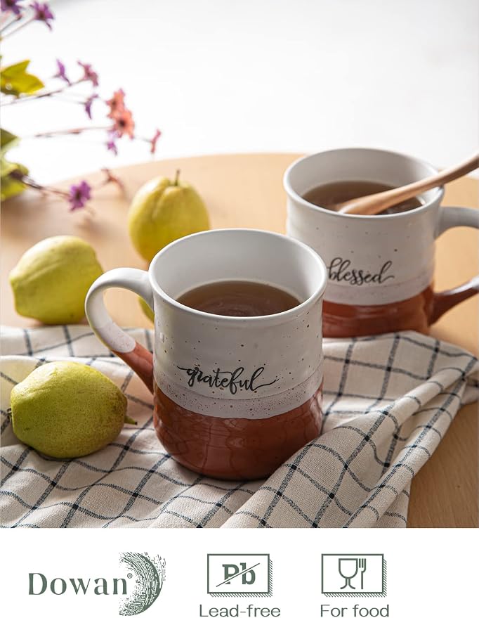 DOWAN 18 oz Large Coffee Mugs, Ceramic Mug Set with Word Blessed Grateful, Big Tea Cup for Office & Home, Thank You Gift for Women Men Mom Dad Christian, 2 Pcs - Image 4