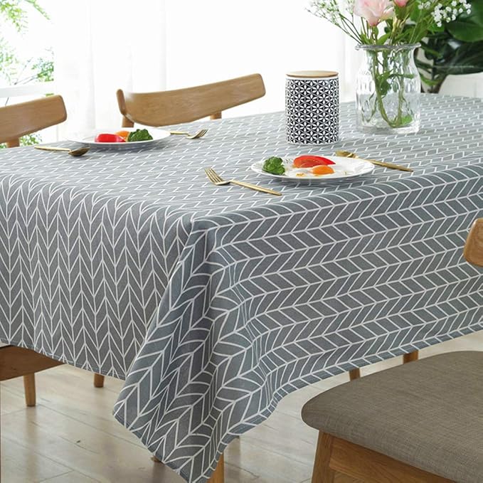 meioro Grey Farmhouse Table Cloth Rectangle Cotton Linen Nordic Twill Tablecloths Wrinkle Free Fabric Arrow Stripe Table Cloths Rustic Cover for Kitchen Dining Party Outdoor Picnic(55 x 98 Inch) by meioro