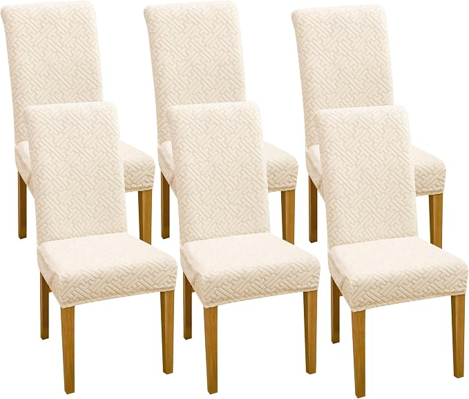 FORCHEER Dining Room Chair Covers Set of 6 Beige Jacquard Stretch Parsons Chair Slip Covers Washable Removable by FORCHEER