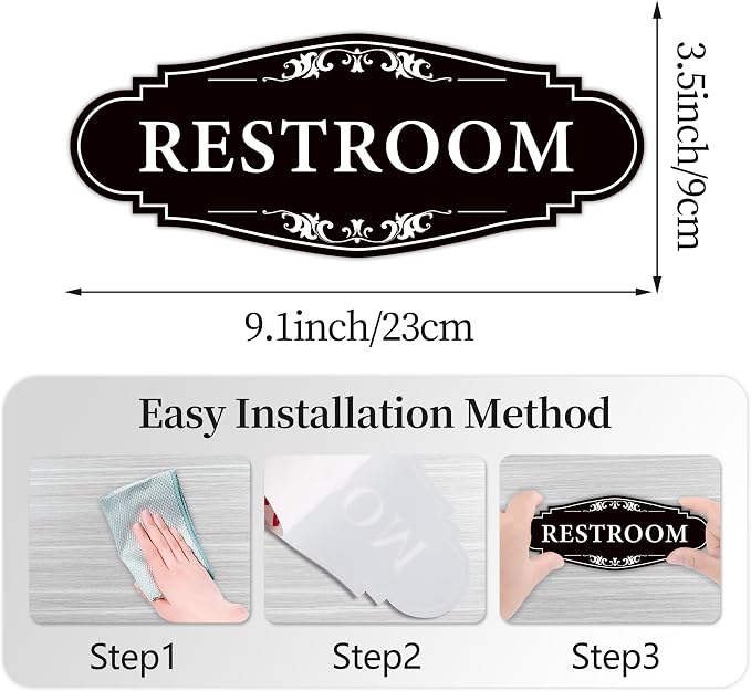 Restroom Sign for Business and Home,Self-adhesive Unisex Bathroom Sticker | Waterproof Vinyl Toilet Decor for House,Office,Shop,Door（Black） - Image 2