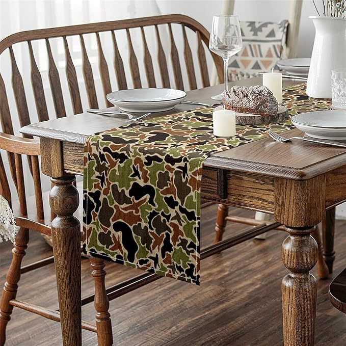13" x 72" Duck Camouflage Table Runner Boys Girls Camo Hunting Kitchen Dining Decoration for Home Party for Kids Military Style Home Decor for Living Room Dresser Scarfs for Bedroom Green Brown - Image 4