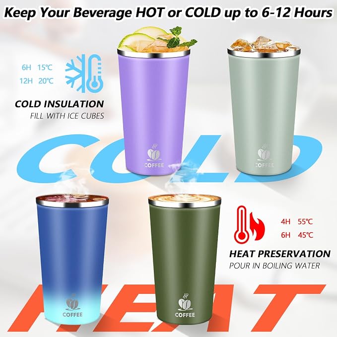 Insulated Travel Coffee Mug Reusable Coffee Tumbler Cup with Flip Lid Leak Proof Spill Proof for Office School Party Camping Hot and Cold Drink,Stainless Steel 17oz (Agave Green) - Image 3