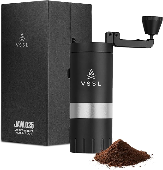 VSSL Java G25 Coffee Manual Coffee Grinder, Up To 25 Gram Capacity, Stainless Steel Conical Burr, Black